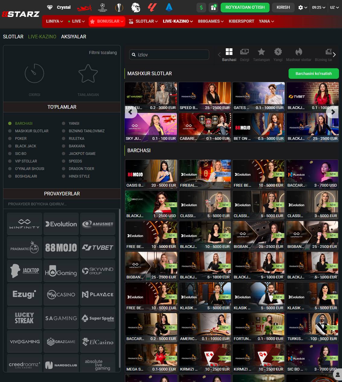 888Starz kazino slotlar Aviator Lucky Jet crash o'yinlar va jonli dilerlar bilan o'yinlar